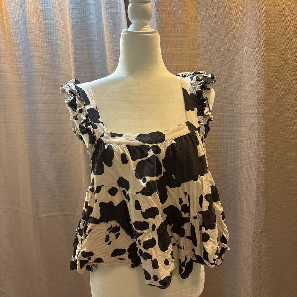 Lone Star Cow Print Corset Structured Denim Crop Top